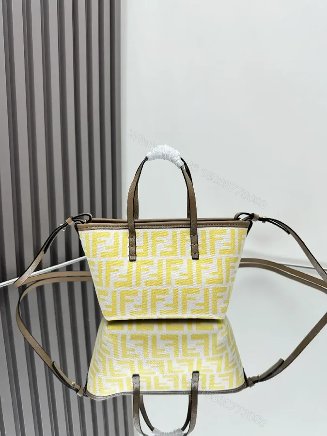View 1 of Yellow Canvas Tote, Geometric Print, Mini, Structured, Everyday Luxury Tote