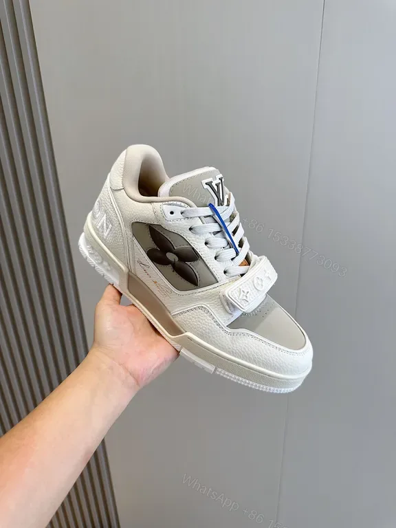 View 1 of White & Gray LV-Inspired Runner: Luxe Texture, Bold Details Sneaker