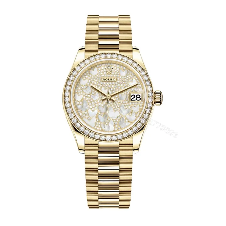 View 1 of Rolex Datejust 31 278288RBR Super Clone : Yellow Gold Diamond Bezel Butterfly Dial