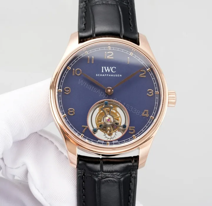View 1 of IWC Tourbillon Blue Replica 42MM Premium Rose Gold Case Black Leather Strap Edition RG-IWC-TOURBILLON-BLUE-42