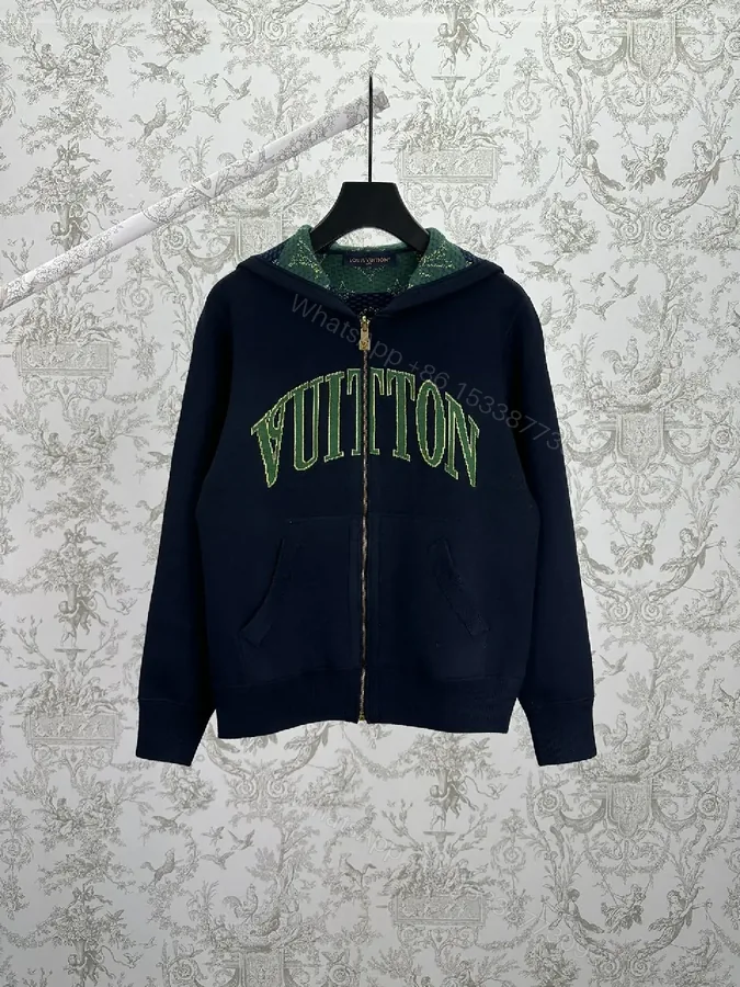 View 1 of Green embroidery premium zip hoodie, luxury-inspired casual wear