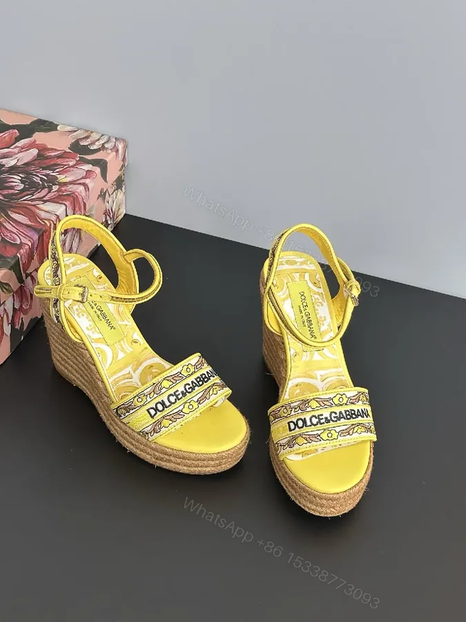 View 1 of Yellow Velvet-Logo Platform Sandals: Bold Summer Statement Pair