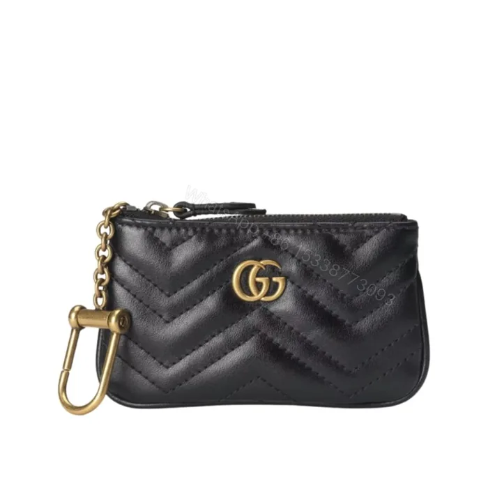 View 1 of Gucci GG Marmont Key Case Chevron Matelasse Wallet Black 12Cm