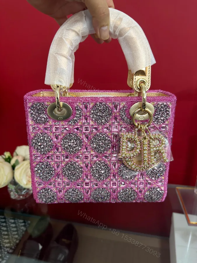 View 1 of LADY DIOR BAG Metallic Calfskin & Satin with Rose Des Vent