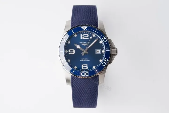 View 1 of Longines Conquest Blue Dial Stainless Steel Automatic Watch with Blue Rubber Strap
