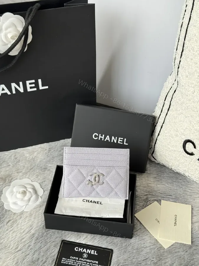View 1 of Lilac Quilted Calf Leather Cardholder Wallet with Logo Hardware