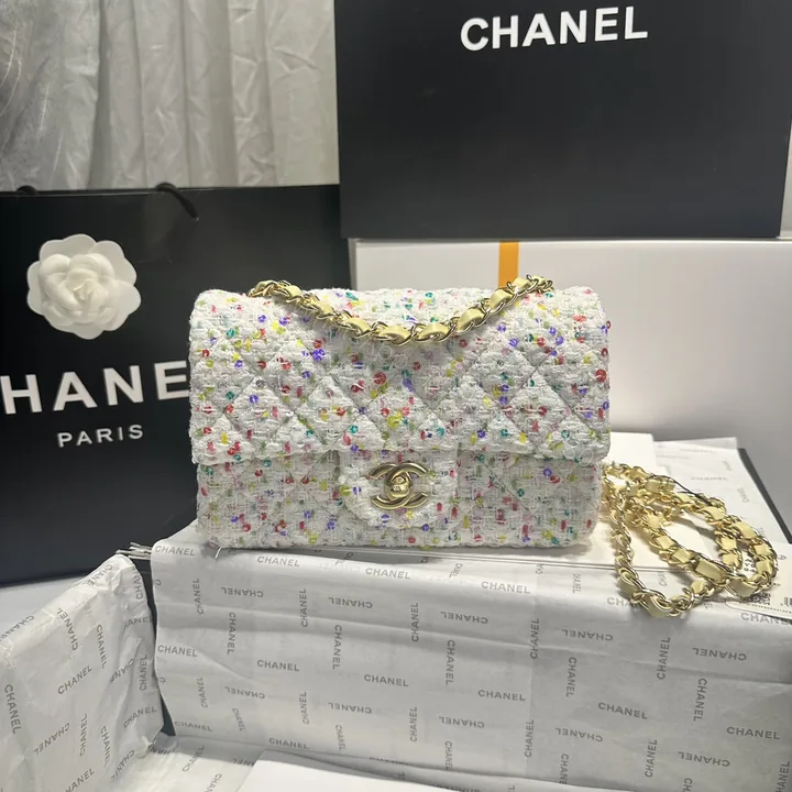 View 1 of Chanel 一比一亮片羊毛呢迷你包 立體格紋鏈條單肩包