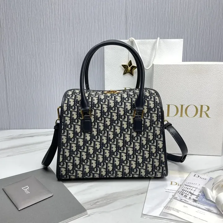 View 1 of Dior-Inspired Satchel: Structured Leather-Trim Everyday Luxury