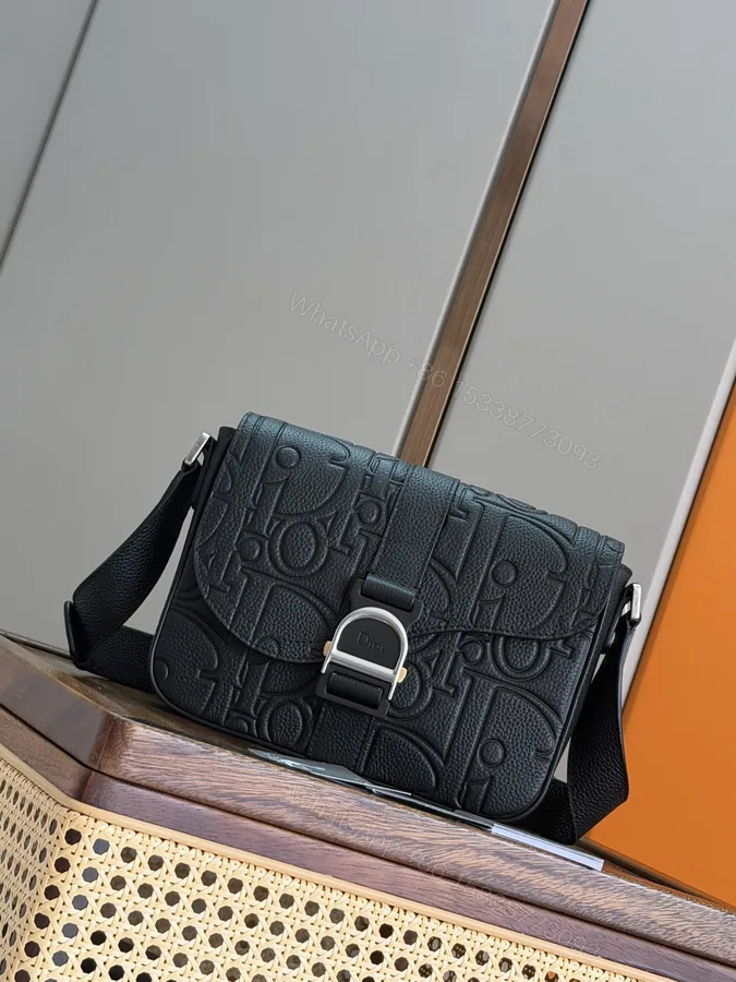 View 1 of Dior 高仿 Saddle 馬鞍包 Oblique老花拼接黑色扣件斜背包