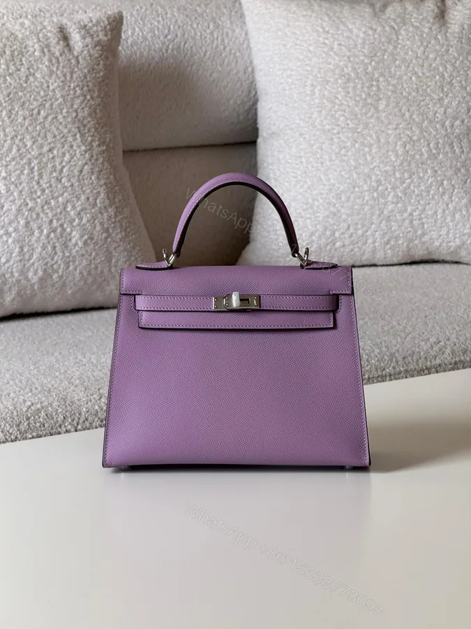 View 1 of Hermès Mini Kelly Sellier 25 bag in Mauve Sylvestre Epsom Leather