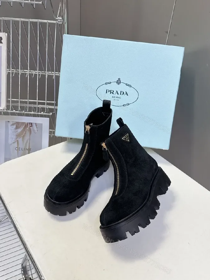View 1 of Black Suede Boots with Gold Zip Detail – Modern Edge Comfort