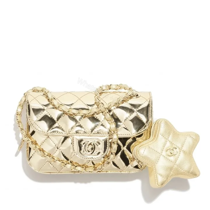 View 1 of Chanel Mini Flap Bag Star Coin Purse Yellow Gold 21Cm