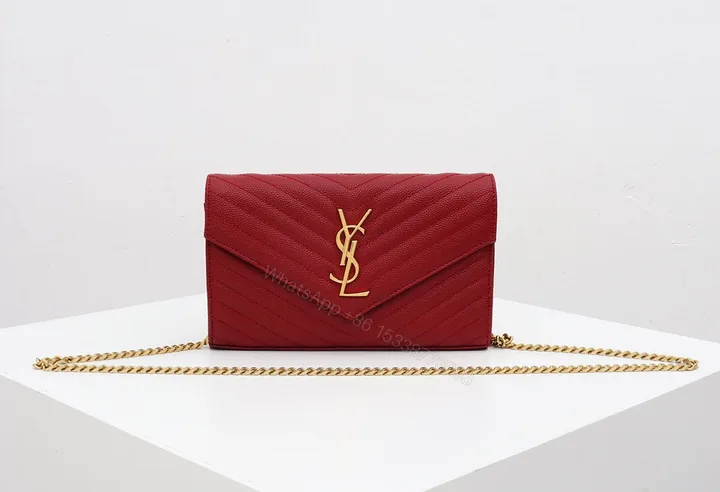 View 1 of Saint Laurent YSL Red Chain Wallet