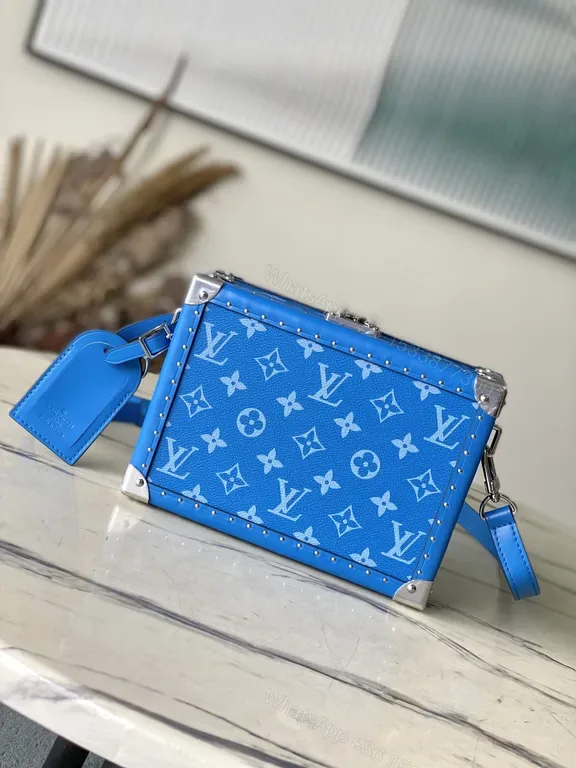 View 1 of Electric Blue LV-Style Box Bag: Structured Luxury Holdall