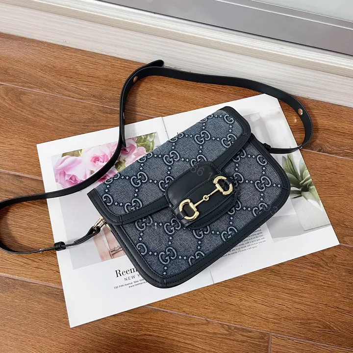 View 1 of Gucci一比一Horsebit 1955丹寧老花包 經典復刻藍灰款
