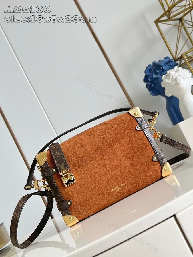 View 1 of Caramel Suede Satchel with Gold Hardware