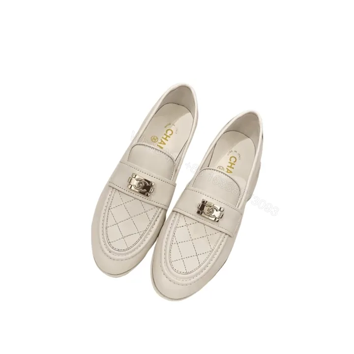 View 1 of Chanel 20B Quilted Boy Lego Metal CC Logo Gold Mule Slip On Flat Loafers White