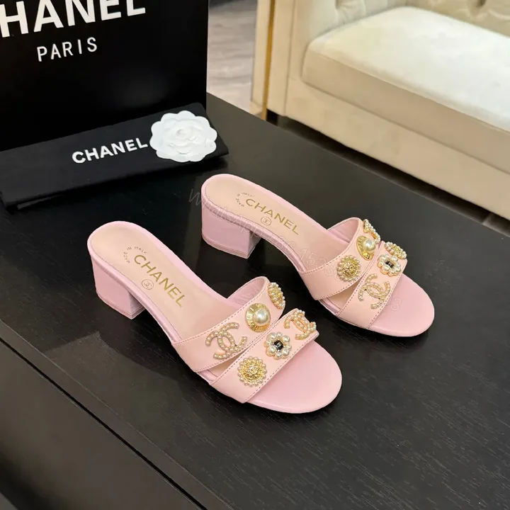 View 1 of Soft Pink Satin Embellished Slip-On Heels: Elevated Glam Slide