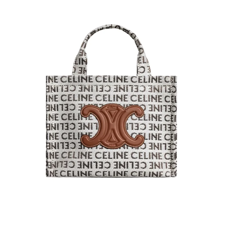 View 1 of CELINE SMALL CABAS THAIS IN TEXTILE WITH CELINE ALL OVER WHITE 26CM