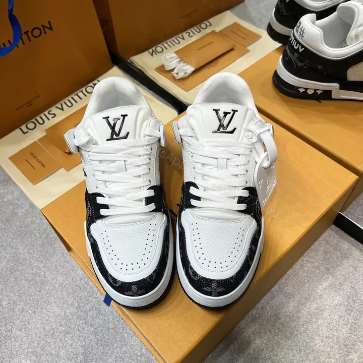 View 1 of White & Black LV-Embellished Sneaker: Luxury Street-Ready Comfort