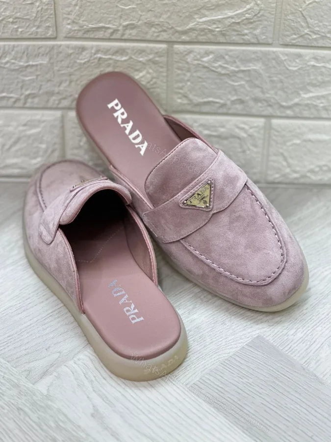 View 1 of Suede mules Enameled metal triangle logo