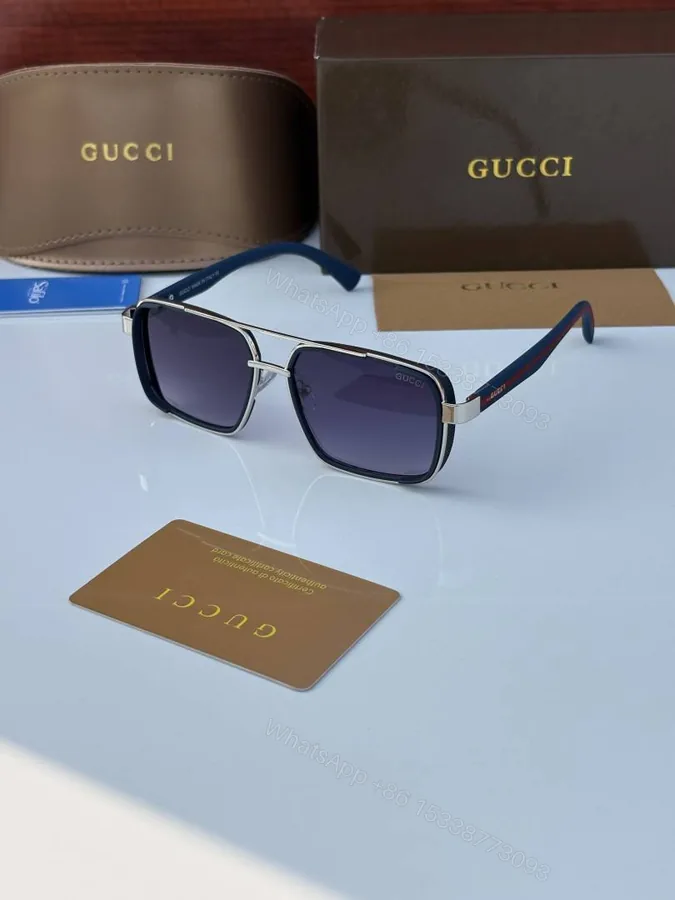 View 1 of First Copy Gucci Navigator Sunglasses Silver Frame Gradient Grey Lens