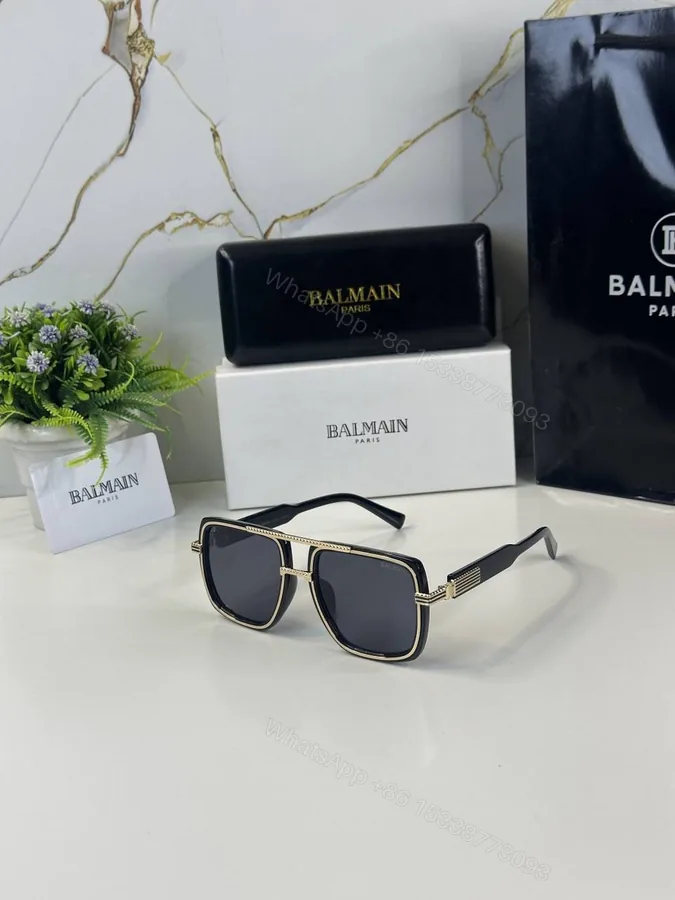 View 1 of First Copy Balmain Aviator Black Sunglasses Grey Lens Unisex UV Protection