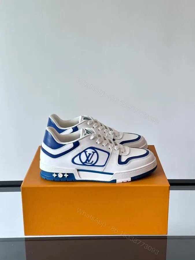 View 1 of LV Men White Blue Leather Sneakers
