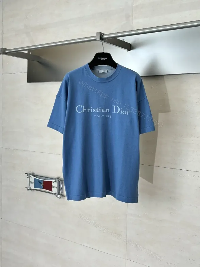 View 1 of Blue Cotton Tee, Relaxed Fit, Couture Logo, Street Luxe Tee