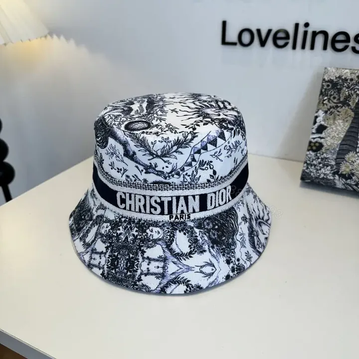 View 1 of Black & White Toile Hat - Bucket Style, Dior Band, All-Over Print