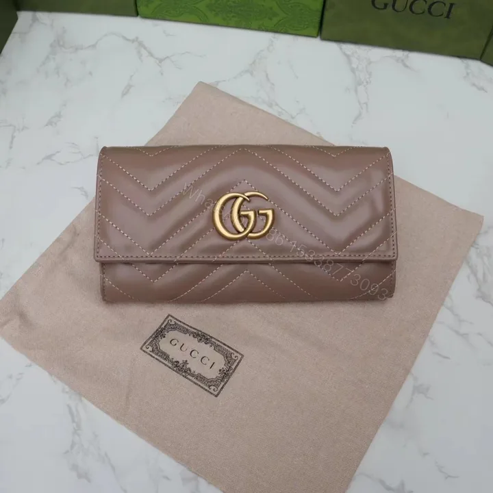 View 1 of Gucci 原單GG Marmont系列釦式短夾 粉棕色經典演繹