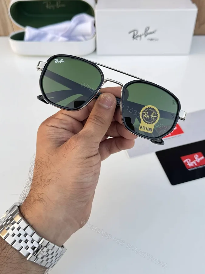 View 1 of First Copy RayBan 30165 Silver Green Sunglasses
