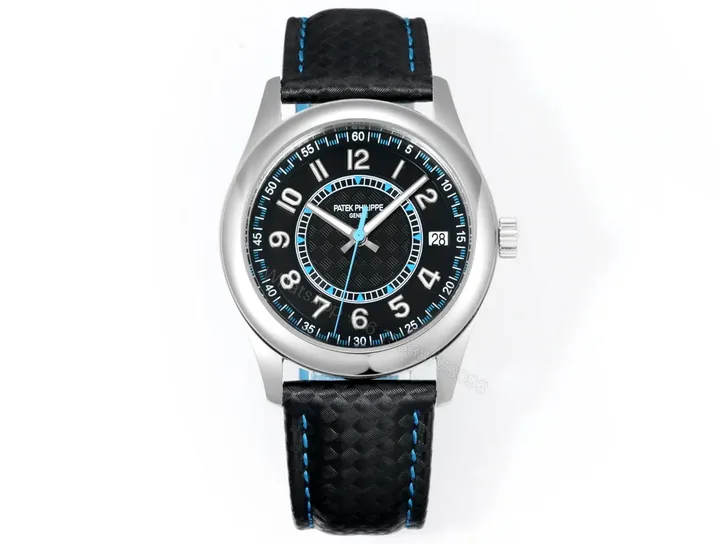 View 1 of Patek Philippe Calatrava 40mm Stainless Steel Watch with Black Dial and Blue Accents Ref. 6007G-010