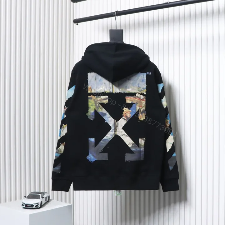 View 1 of Off-White Oil Painting Printed Black Zipper Hoodie