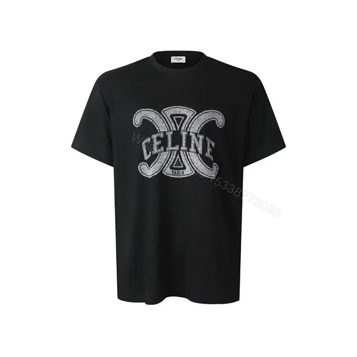 View 1 of Black Cotton Tee with Luxe Logo Graphic, Relaxed Fit, Premium Edge