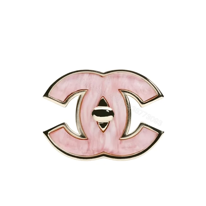 View 1 of Chanel Cc Logo Brooch In Pink Enamel With Gold Tone Hardware