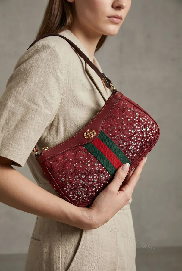 View 1 of Gucci Ophidia Crystal Embellished Leather Shoulder Bag First Copy | 12@ AAA+ Replica