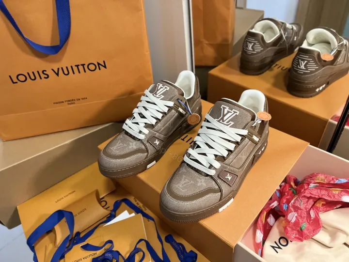 View 1 of Brown Leather-Trim Sneaker: Modern Luxury Comfort Footwear