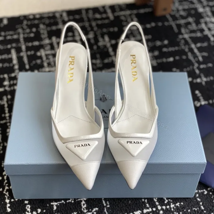 View 1 of 高仿Prada*1I891B尖頭露跟高踭鞋7.5CM白色免檢版