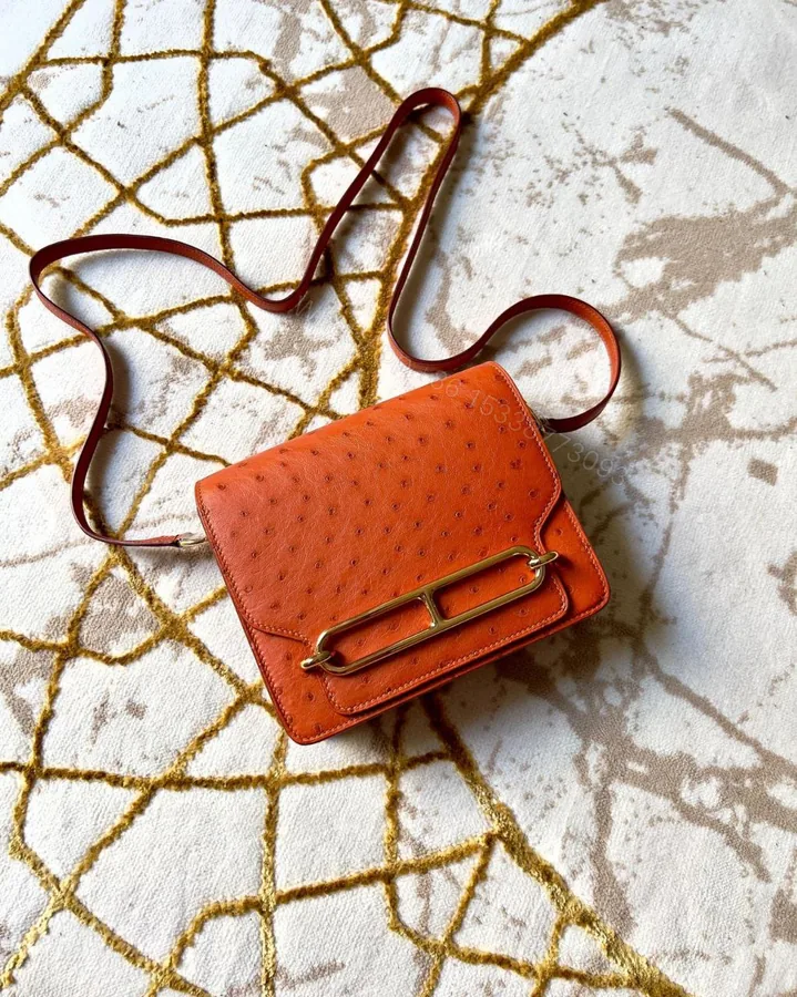View 1 of HERMES Ostrich Mini Sac Roulis Cobalt