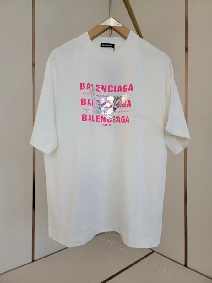 View 1 of Balenciaga 高仿白色印花T恤 粉紅標語個性圖樣潮流短袖