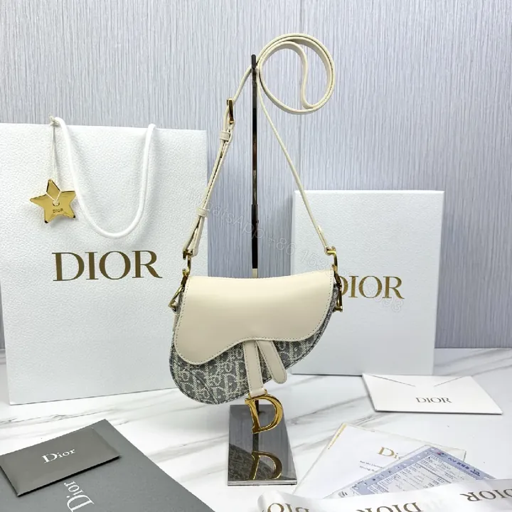 View 1 of Cream Leather Dior-Inspired Mini Saddle Bag
