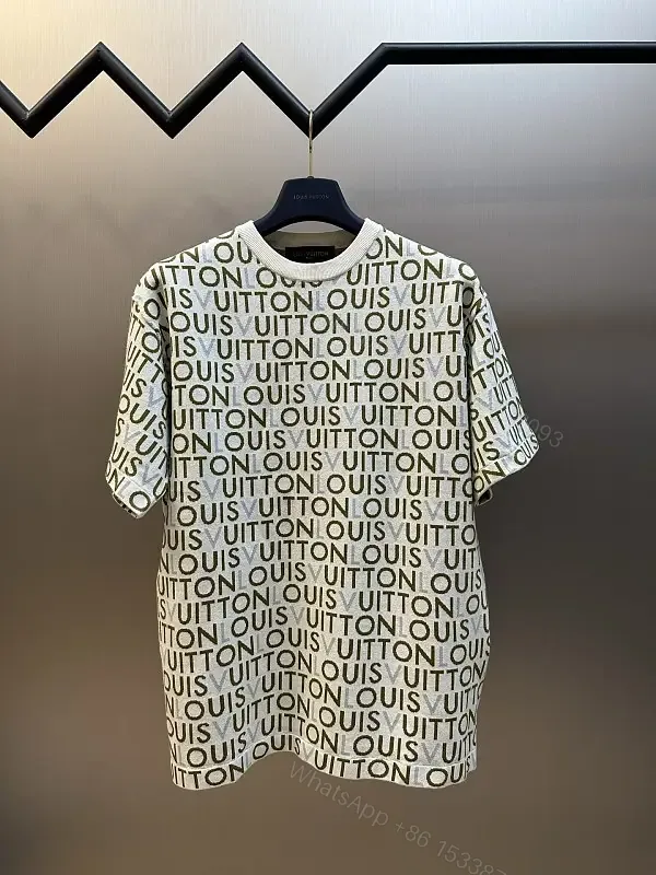 View 1 of White Monogram Short-Sleeve Crewneck T-Shirt with All-Over LV Pattern