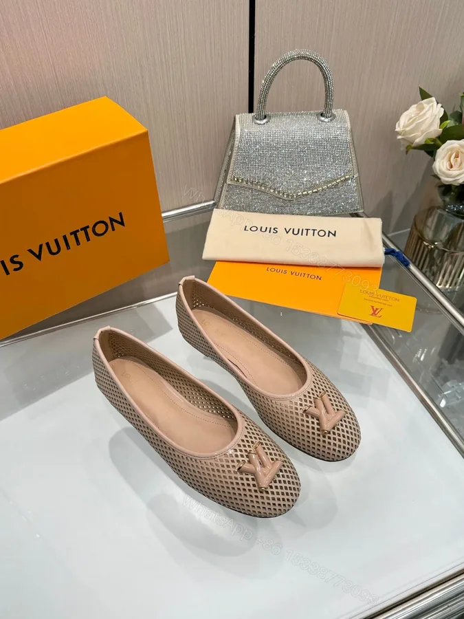 View 1 of LV Women Beige Patent Leather Ballet Flats
