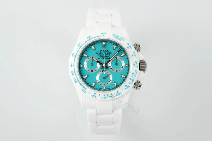 View 1 of JF Factory Clean Factory AET Daytona Ceramic Watch, White & Blue