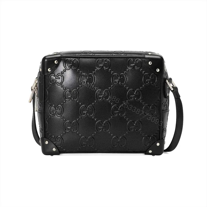 View 1 of GG EMBOSSED SHOULDER BAG IN BLACK LEATHER – GBC06