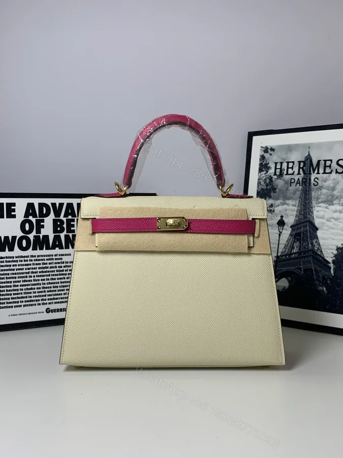 View 1 of 一比一 Hermes Kelly 25 卡其拼金扣手提包 經典優雅女包
