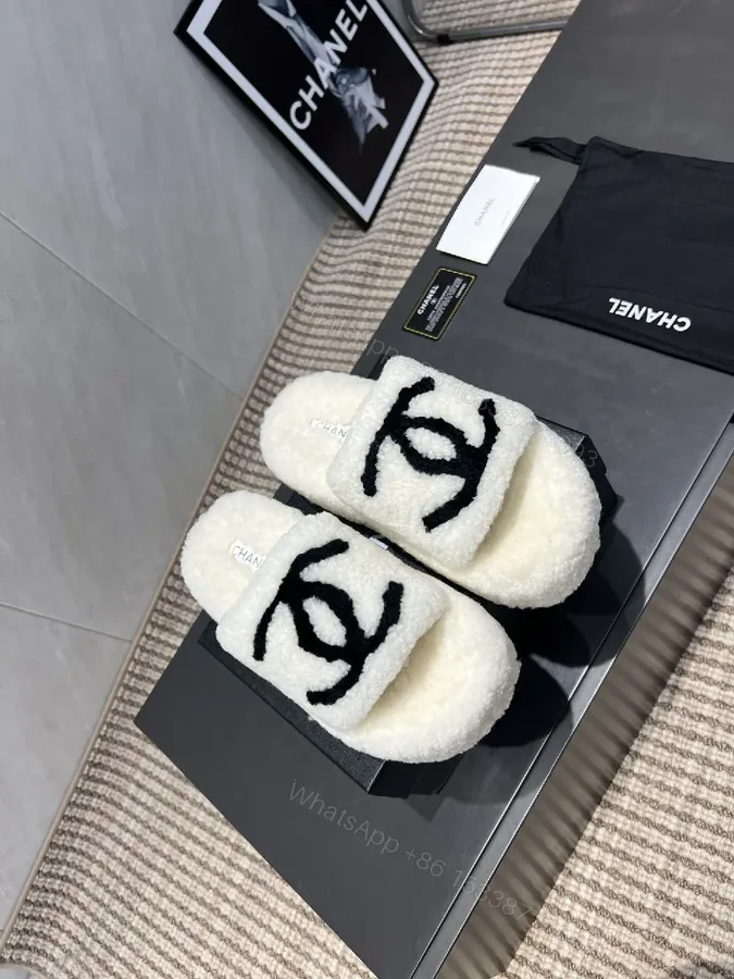 View 1 of Chic Plush Slippers: Memory-Foam Comfort, Logo Detail