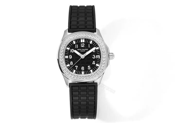 View 1 of Patek Philippe Aquanaut Series Mechanical Women’s Watch Black Dial with Diamond Bezel Stainless Steel Case and Black Rubber Strap