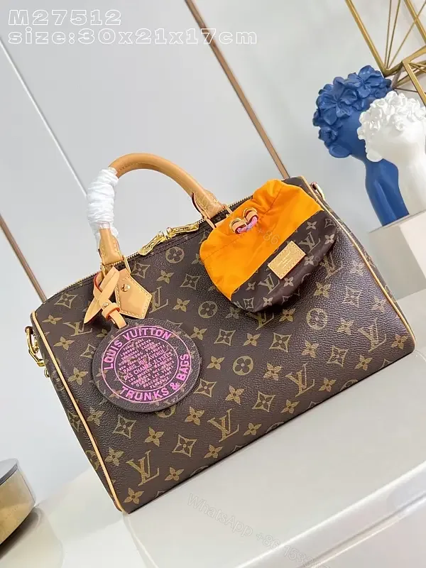 View 1 of Orange Accent Monogram Handbag - Structured Luxury Tote